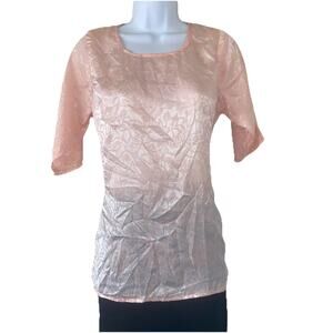 Vintage Women's Peach Pink Medium 3/4 Sleeve Blouse Top Soft Silky And Sheer